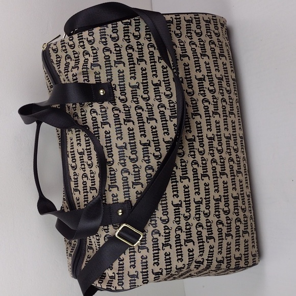 Juicy Couture L.A. Tan & Black Canvas Weekender Crossbody Duffle Bag Tote NWOT - Picture 7 of 16